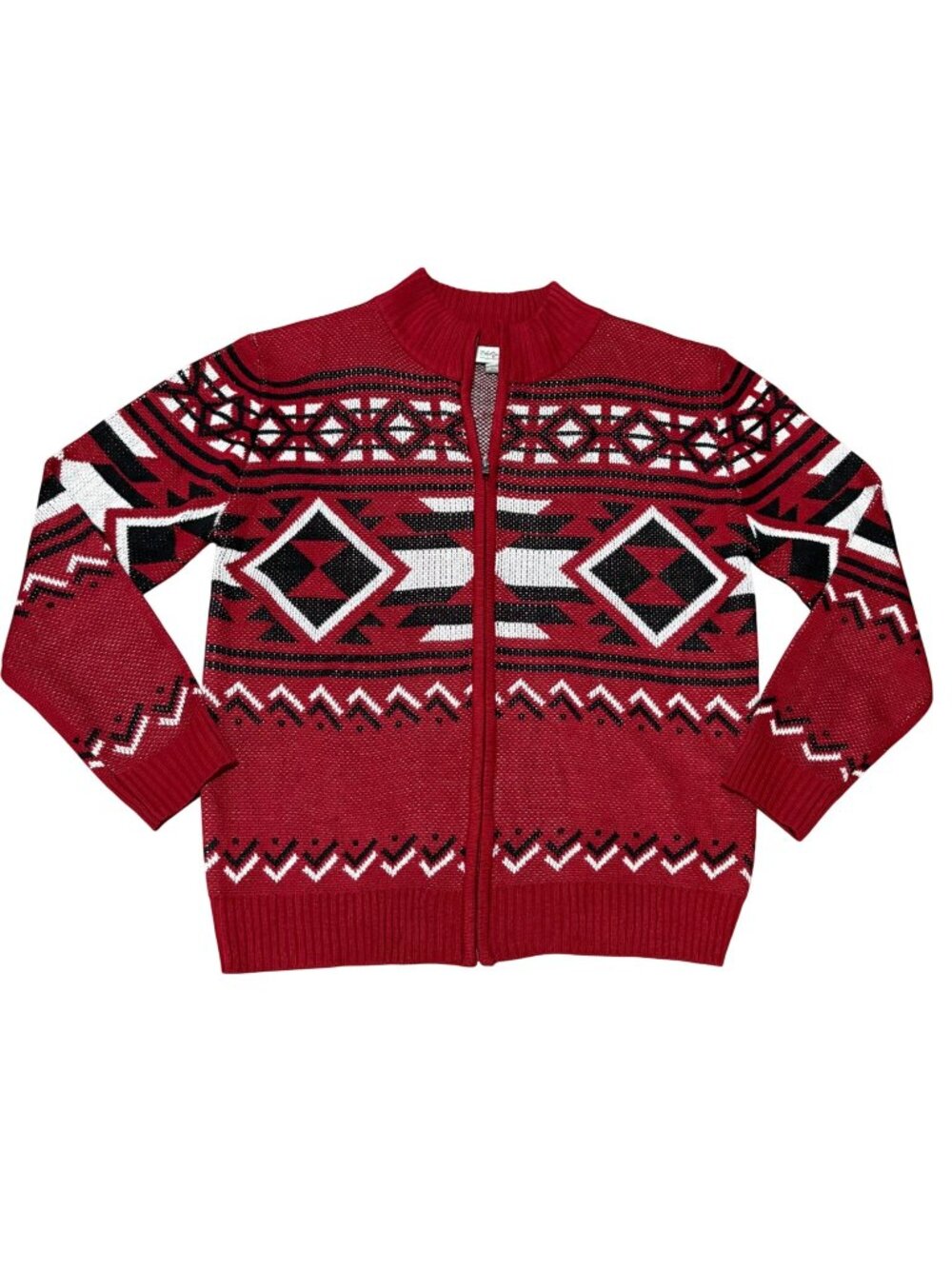 Blacksmith Red Black Geometric Aztec Knit Cardigan Sweater Mens 2XL Full Zip